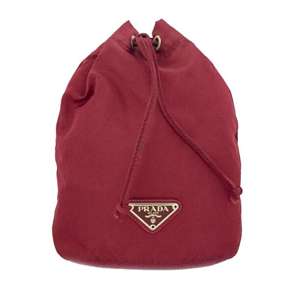 PRADA Logo Plate Nylon Cosmetic Drawstring Pouch Bag /9U0842 - Picture 1 of 7